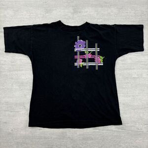 Vintage Danskin Shirt Adult XL Black Floral Art‎ Flower Geometric Dance Wear